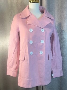 J. Crew Pink Double-Breasted Twill Cotton Peacoat